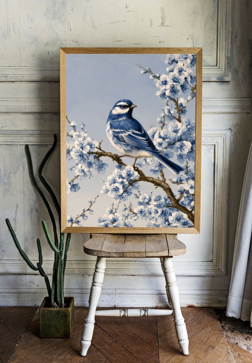 Bluebird Blossom Illustration Poster. room preview