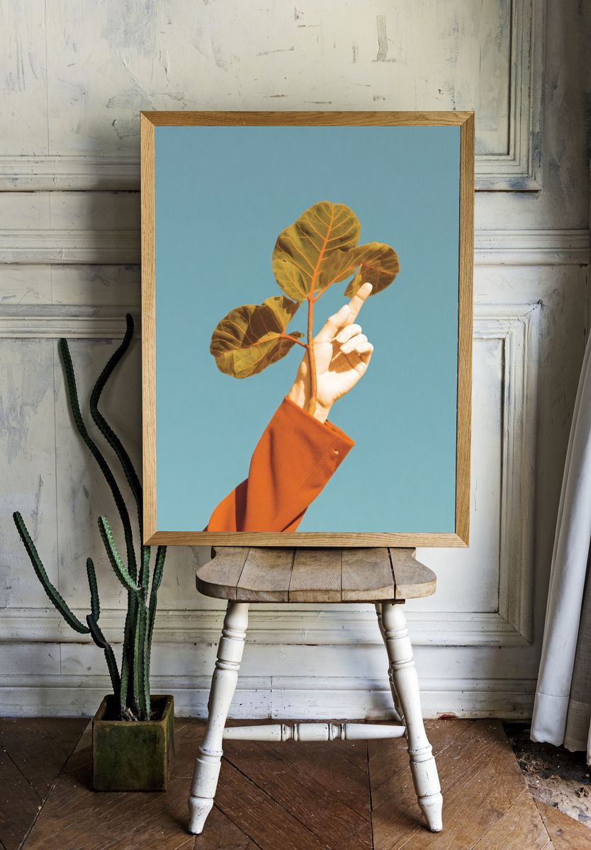 Hand and Leaf Minimalist Print. — room view 1