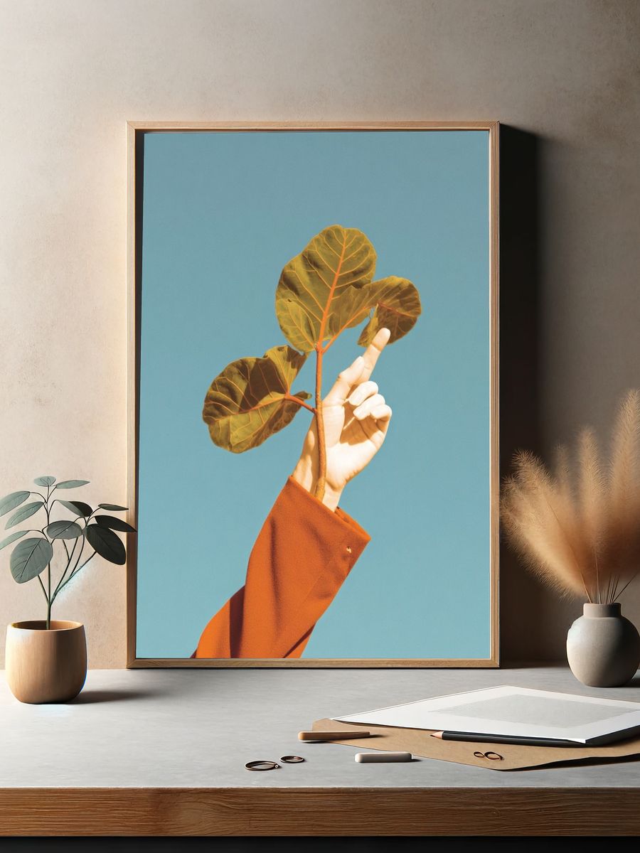 Hand and Leaf Minimalist Print. — room view 2