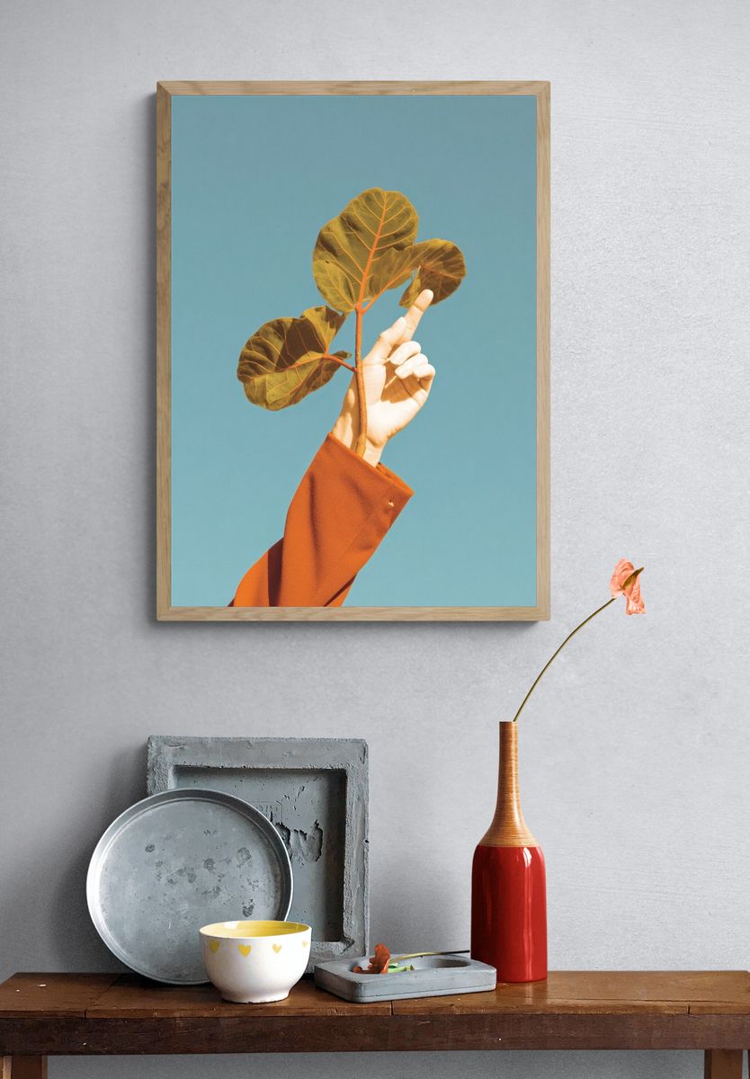 Hand and Leaf Minimalist Print. — room view 3