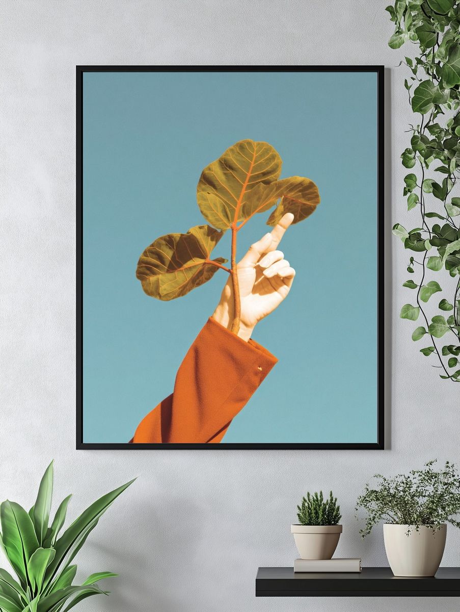 Hand and Leaf Minimalist Print. — room view 4
