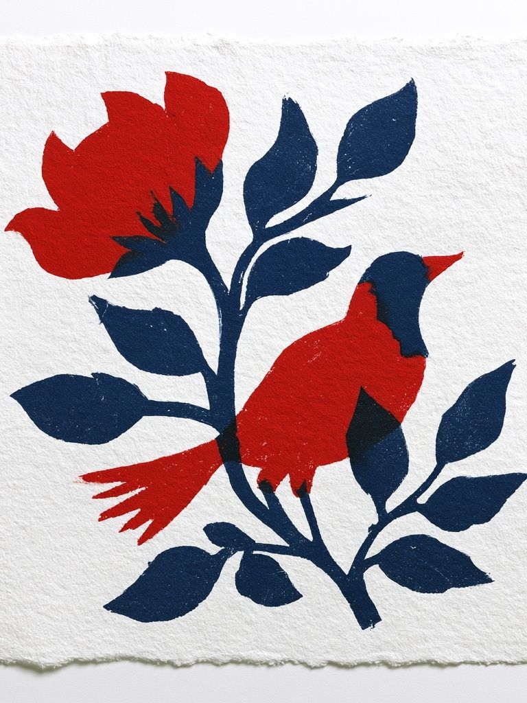 Red Floral Silhouette Illustration Poster. poster detail