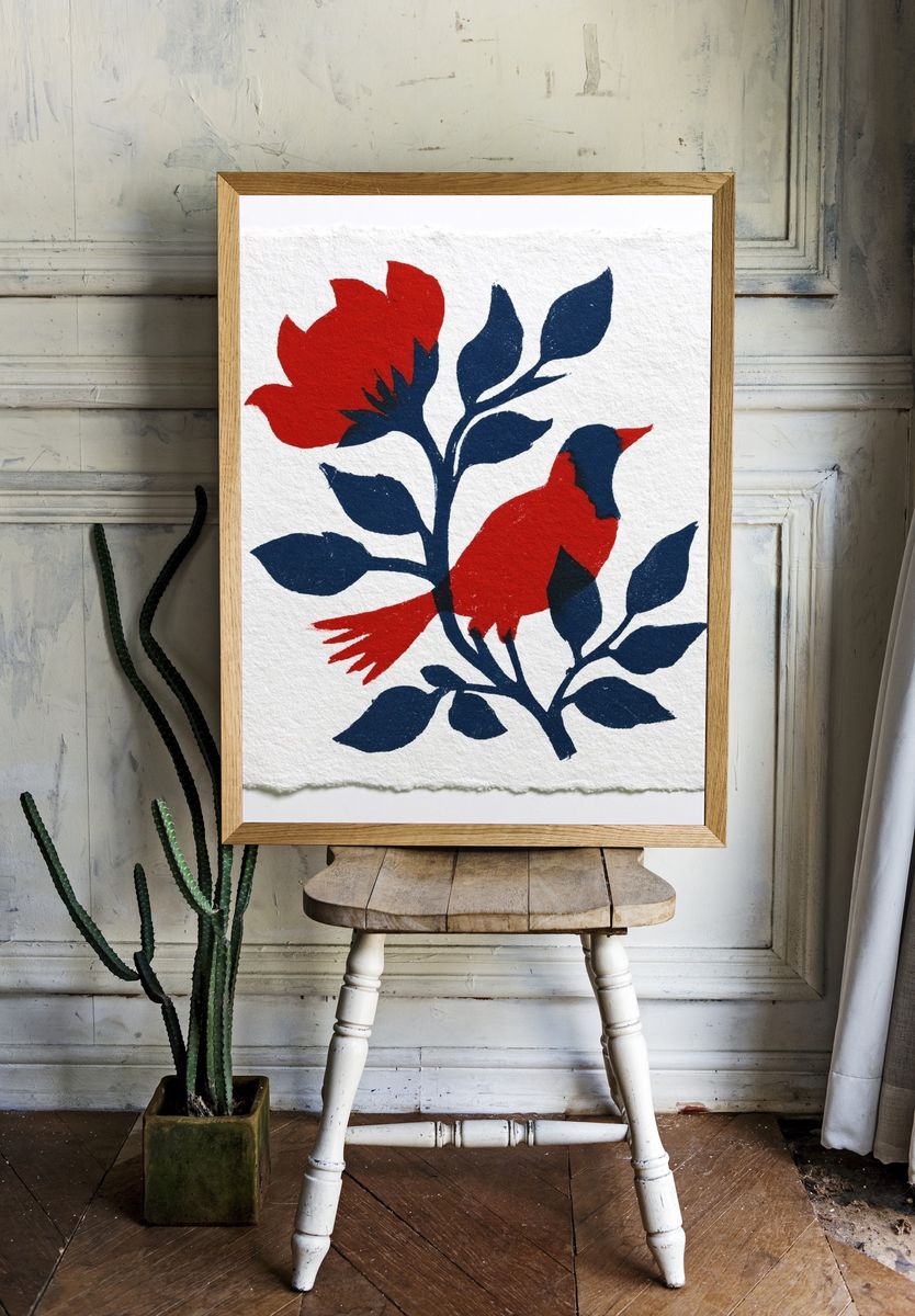 Red Floral Silhouette Illustration Poster. room preview