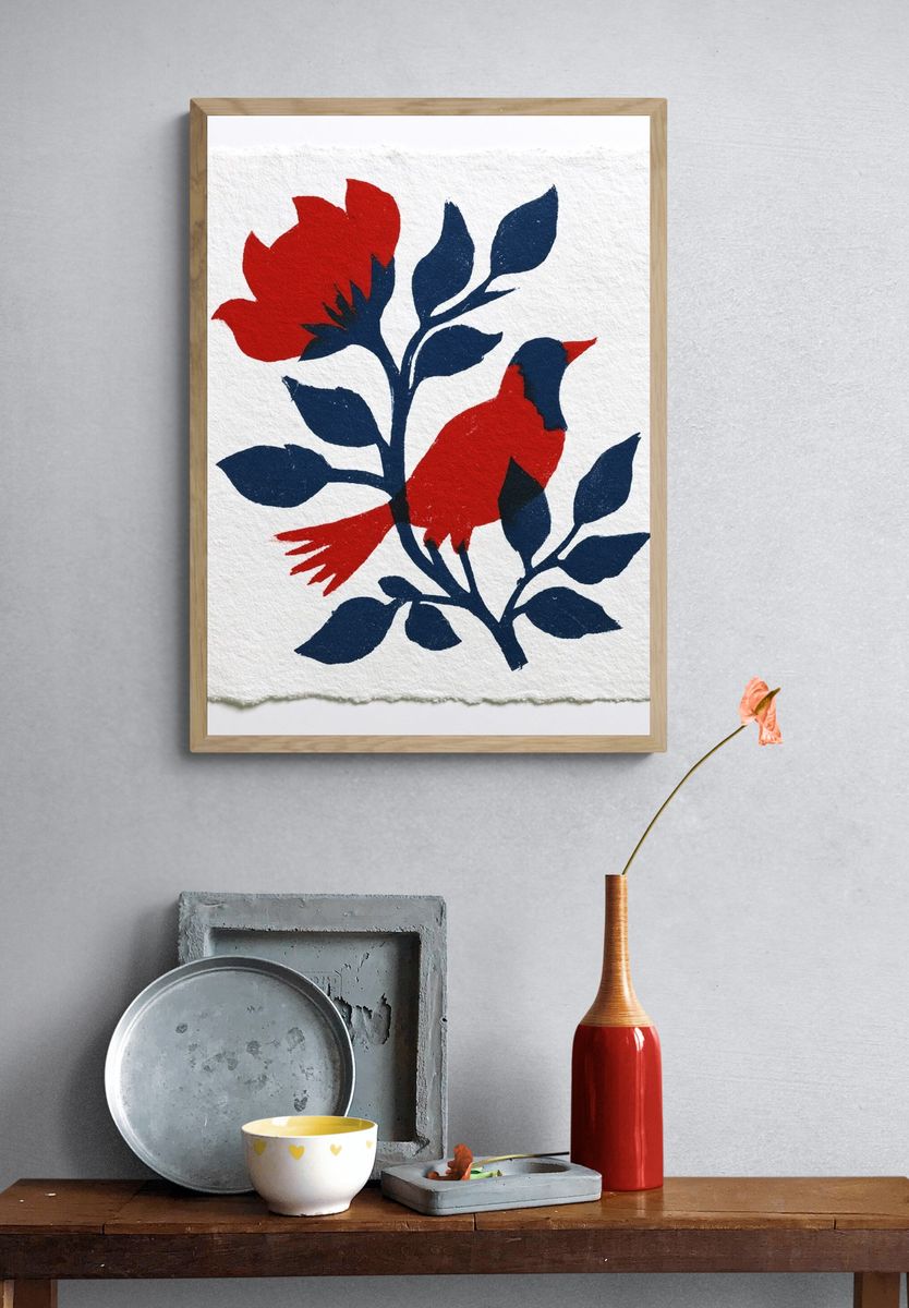 Red Floral Silhouette Illustration Poster. — room view 3