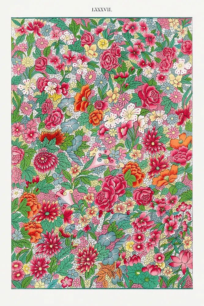 Colorful flower pattern, Examples Chinese. poster detail