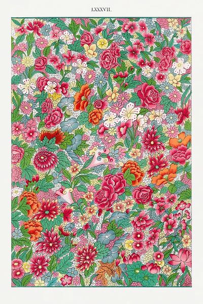 Colorful flower pattern, Examples Chinese. poster