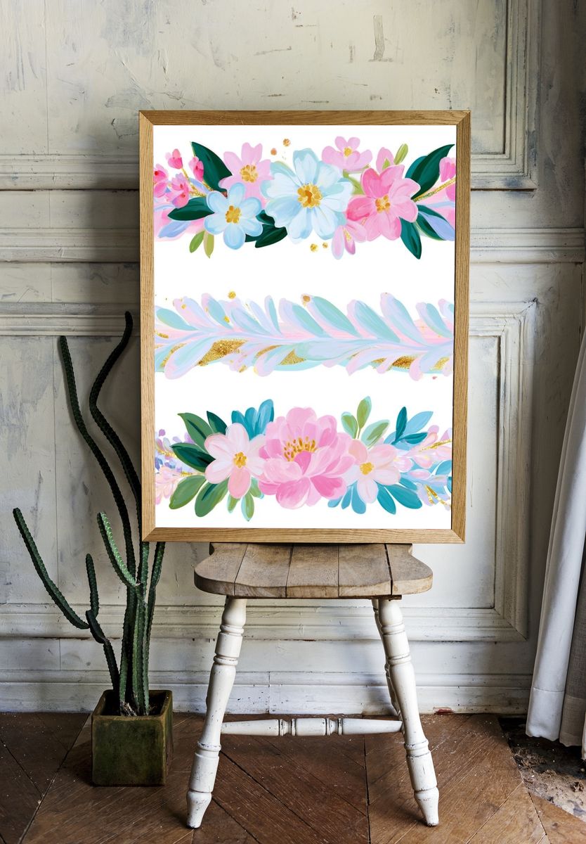 Pastel Floral Garland Illustration Poster. room preview