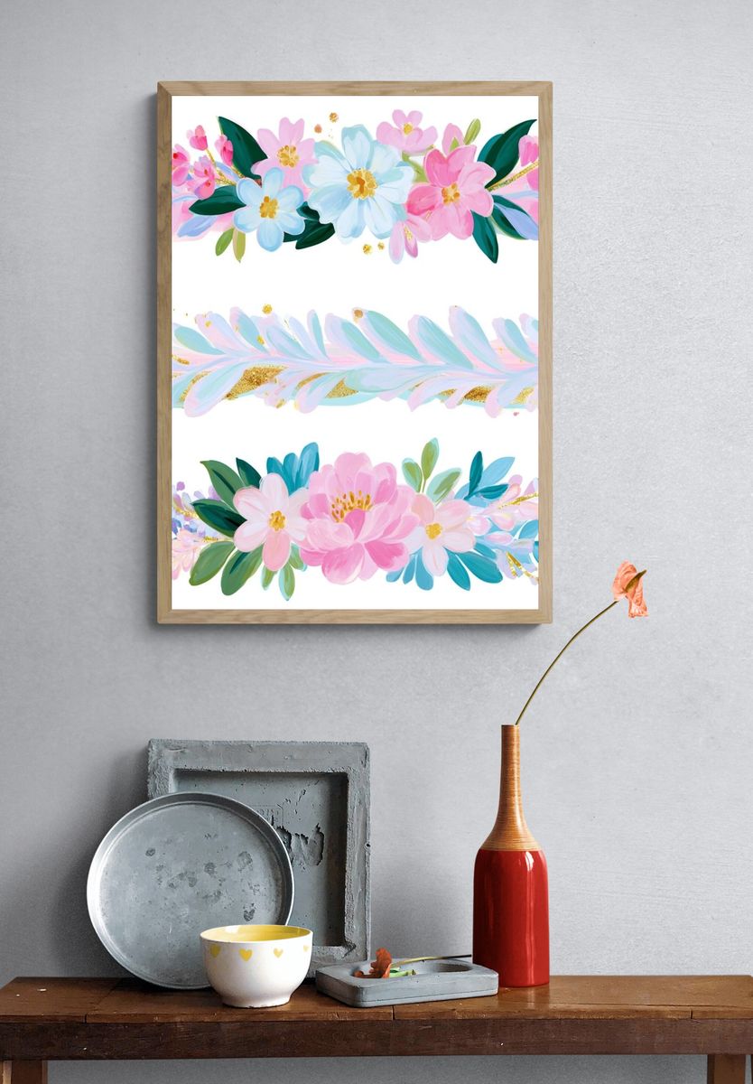 Pastel Floral Garland Illustration Poster. — room view 3