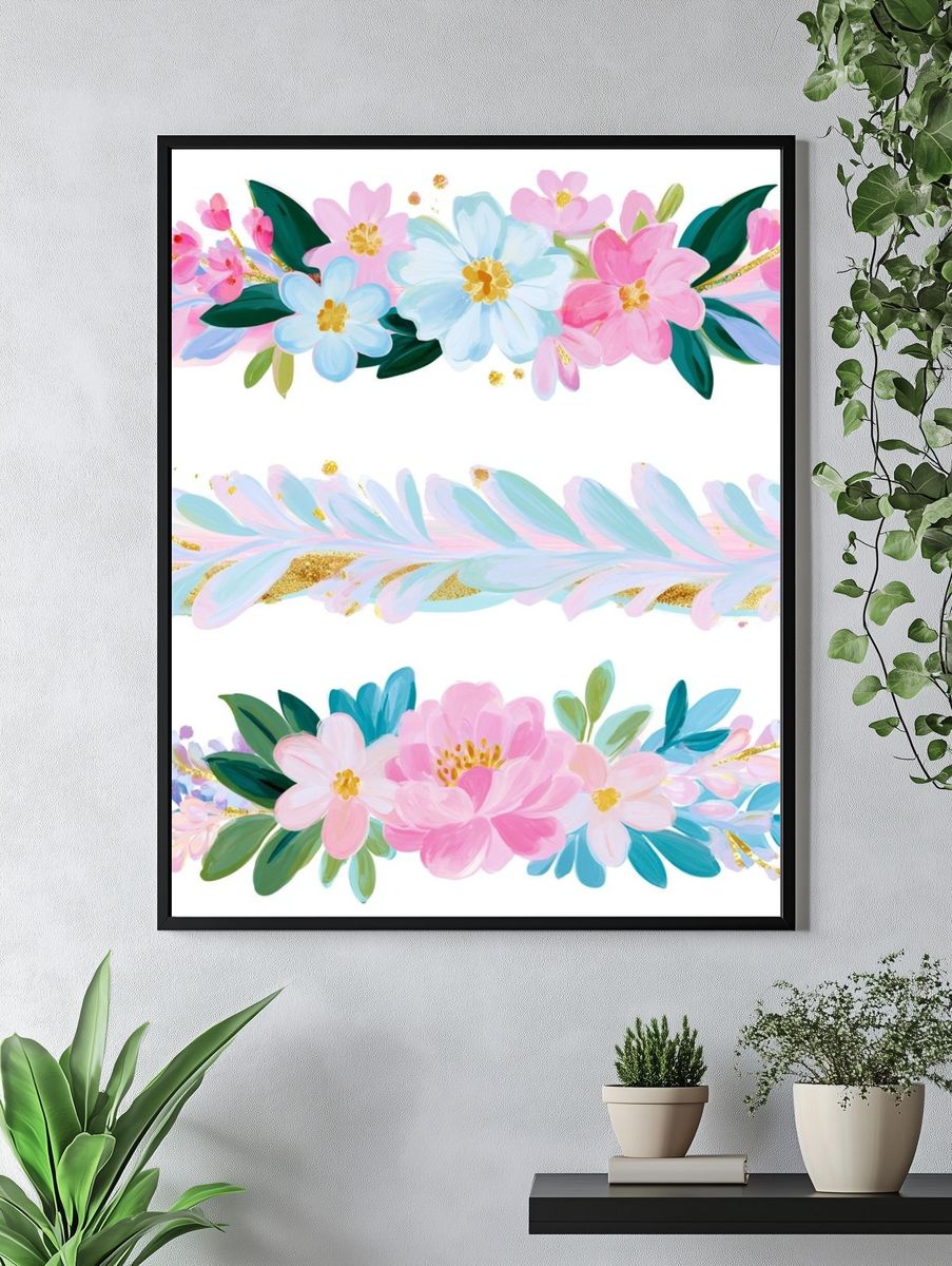 Pastel Floral Garland Illustration Poster. — room view 4