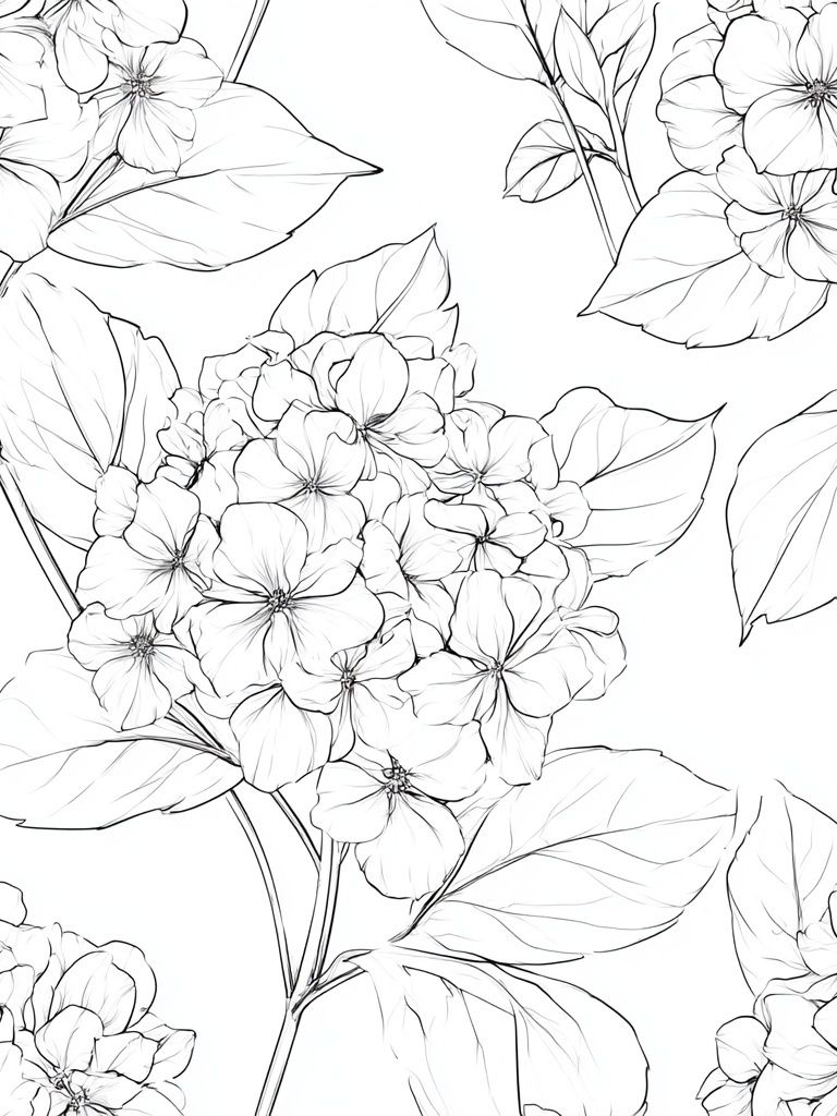 Hydrangea Bloom Line Art Poster. poster detail
