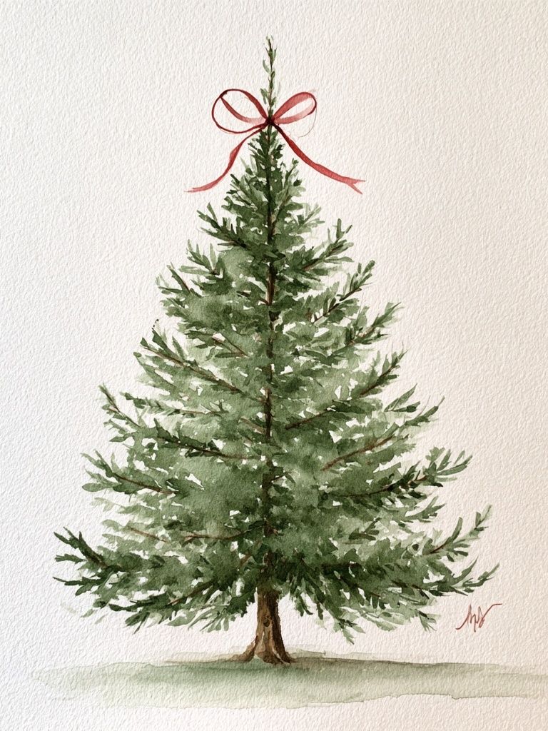 Watercolor Christmas Tree Print. poster — botanical art