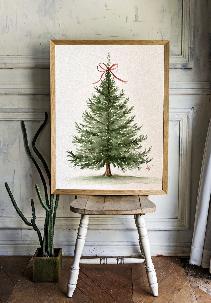 Watercolor Christmas Tree Print. — room view 1