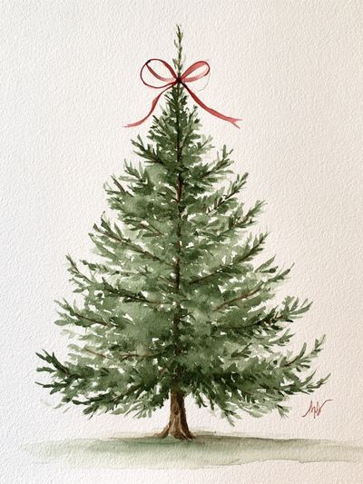 Watercolor Christmas Tree Print. poster