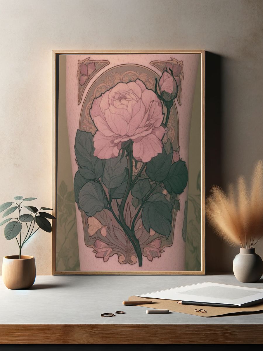 Pink Rose Botanical Print. — room view 2