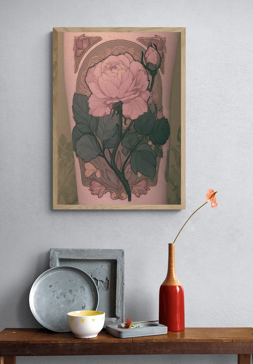 Pink Rose Botanical Print. — room view 3