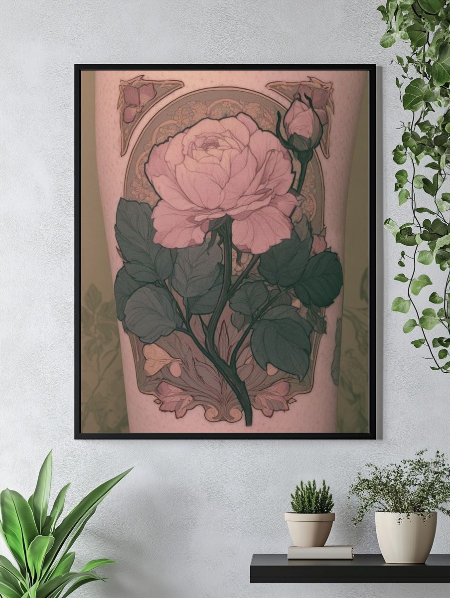 Pink Rose Botanical Print. — room view 4