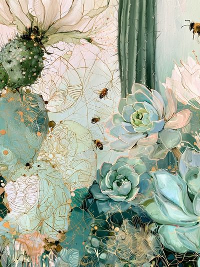 Succulent Garden Bee Illustration Poster.
