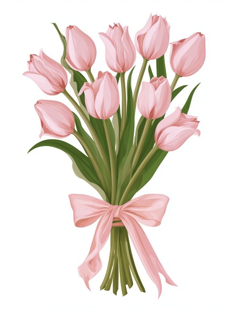 Pink Tulip Bouquet Illustration Poster. poster — botanical art