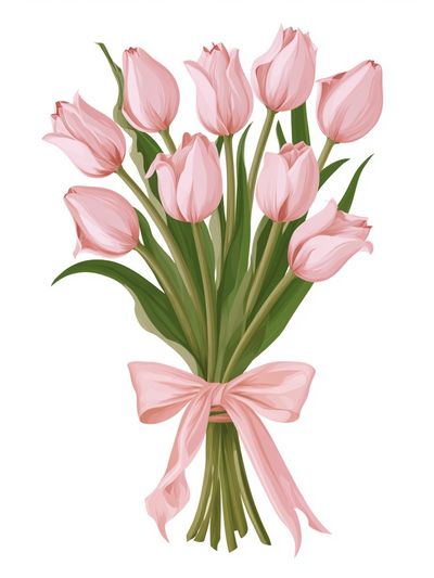 Pink Tulip Bouquet Illustration Poster.