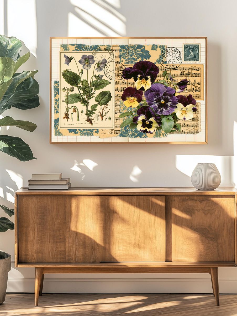 Vintage Pansy Collage Print. — room view 3