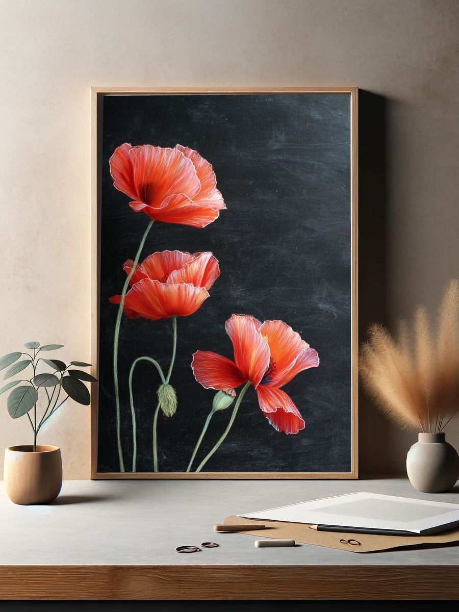 Red Poppies Botanical Print. — room view 2