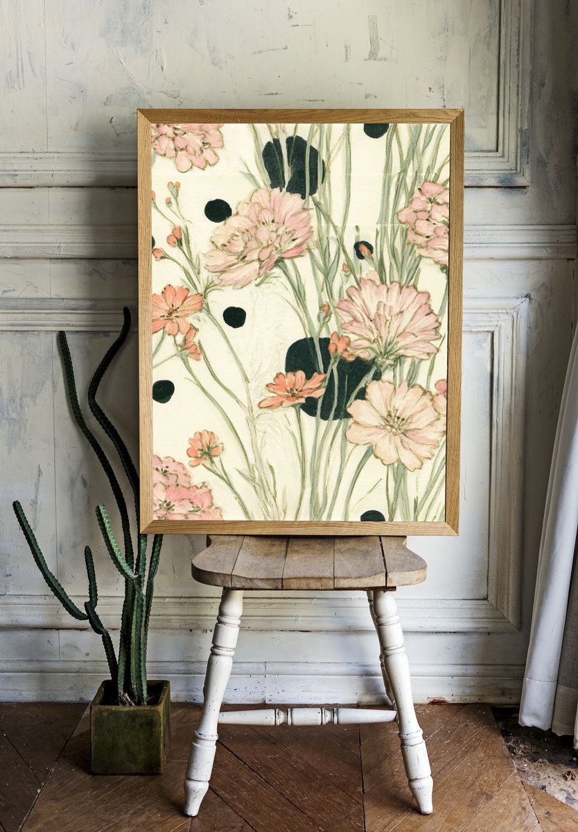Pastel Wildflower Botanical Print. room preview