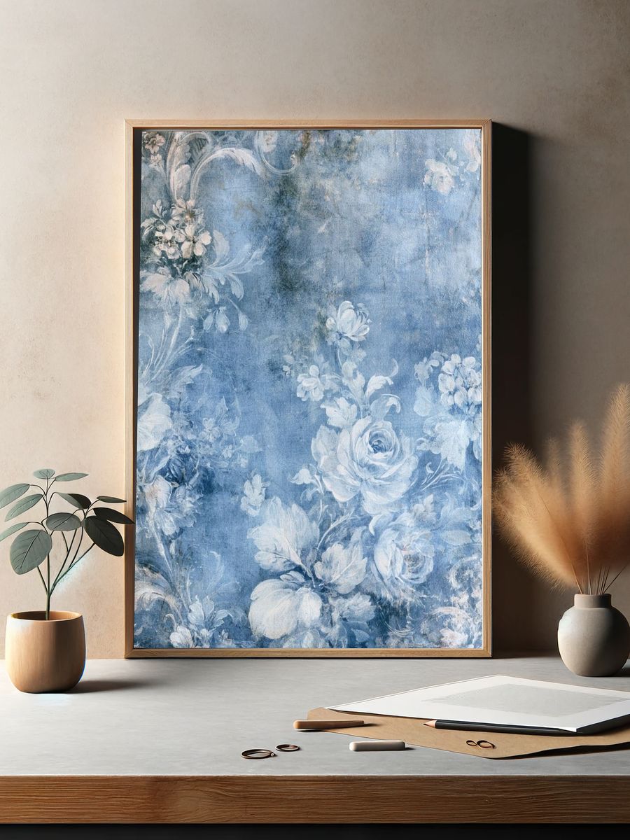 Blue Floral Watercolor Print. — room view 2