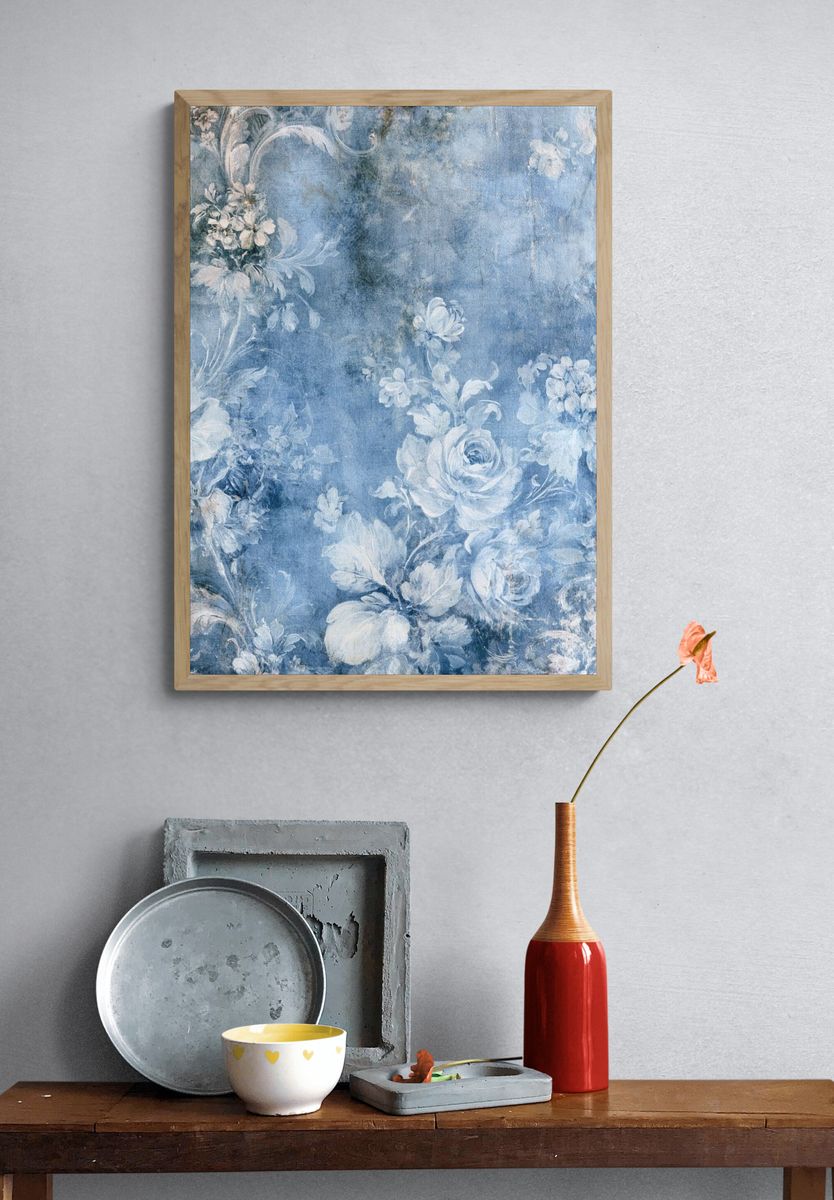 Blue Floral Watercolor Print. — room view 3