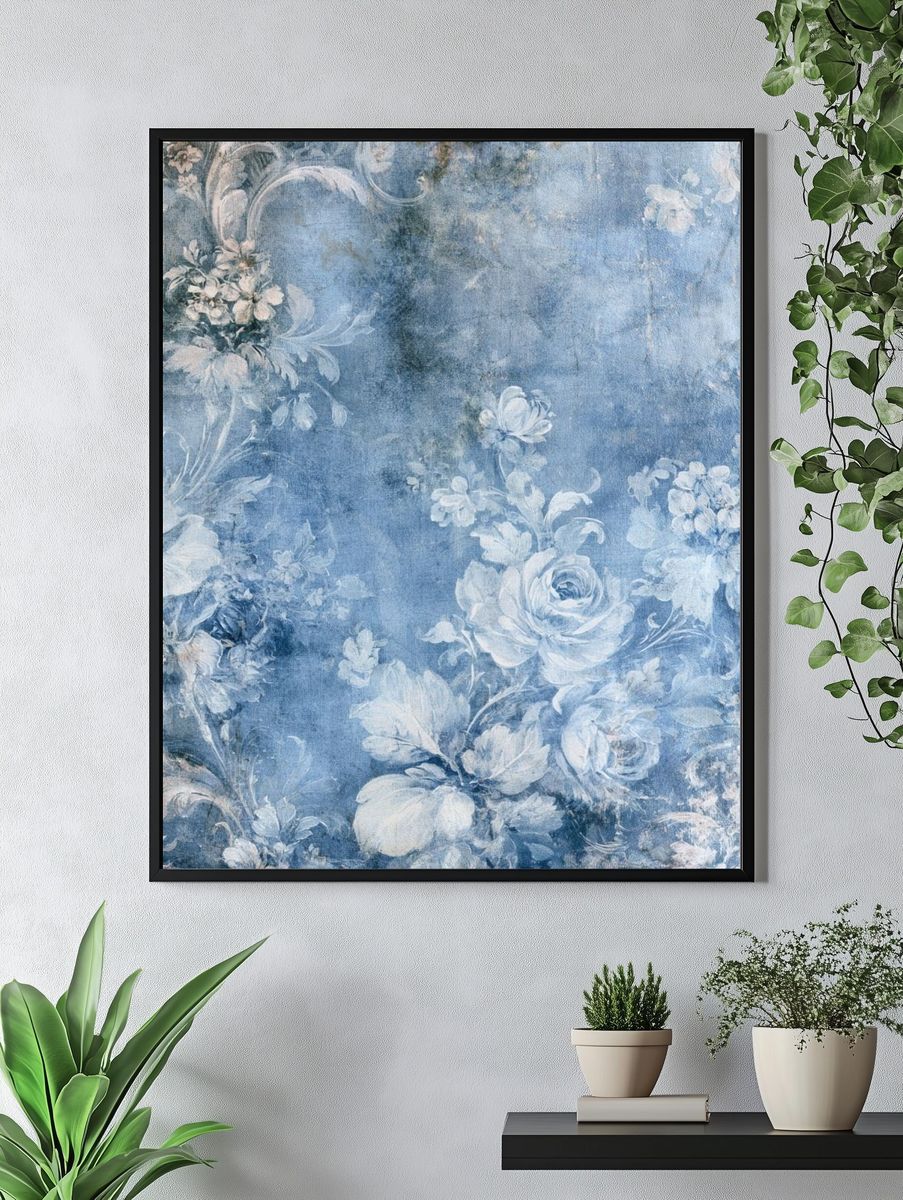Blue Floral Watercolor Print. — room view 4