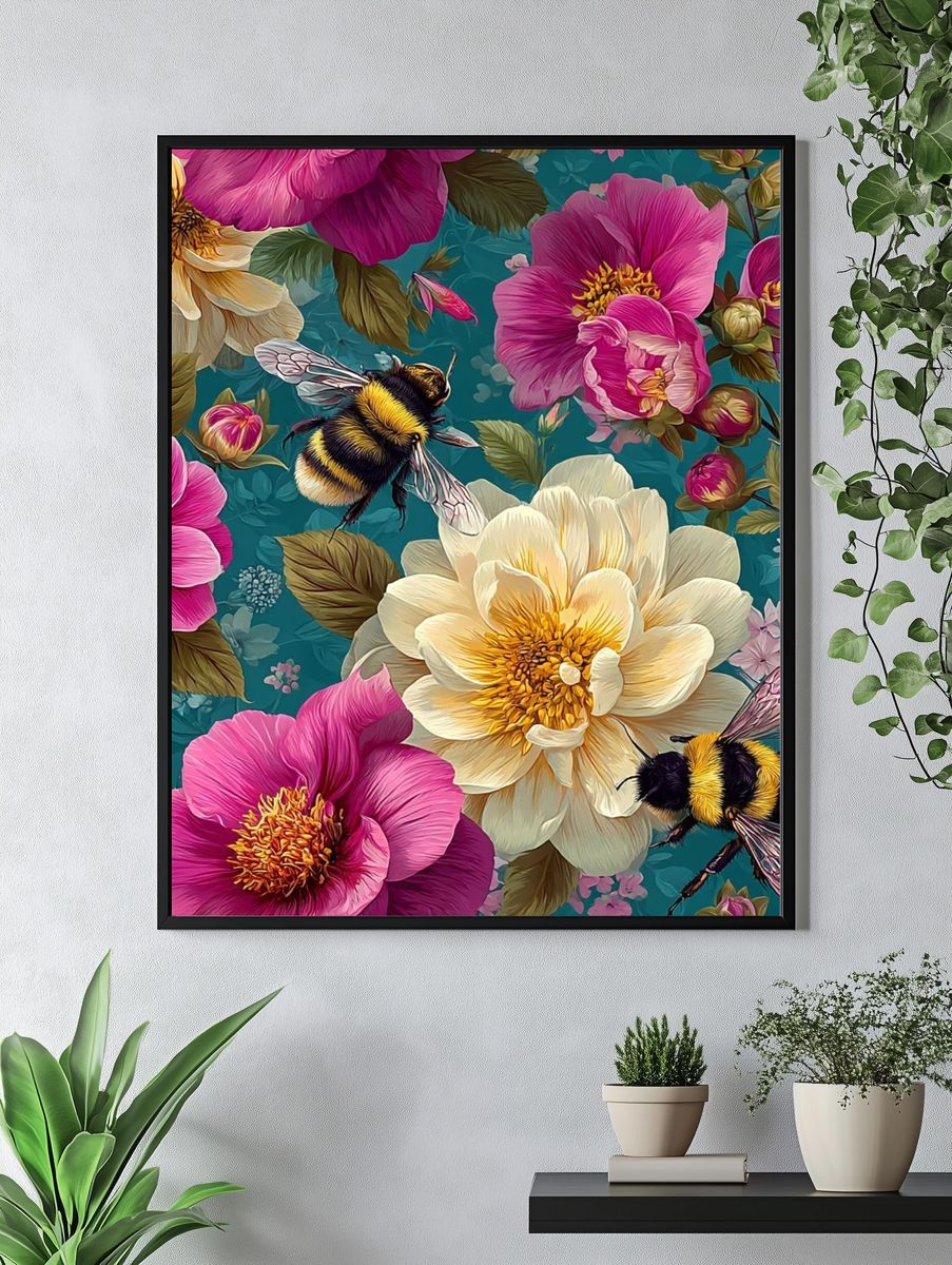 Bee and Peony Botanical Print. — room view 4