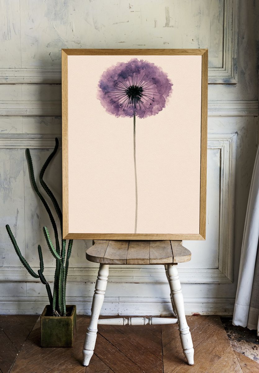 Purple Dandelion Watercolor Poster. room preview