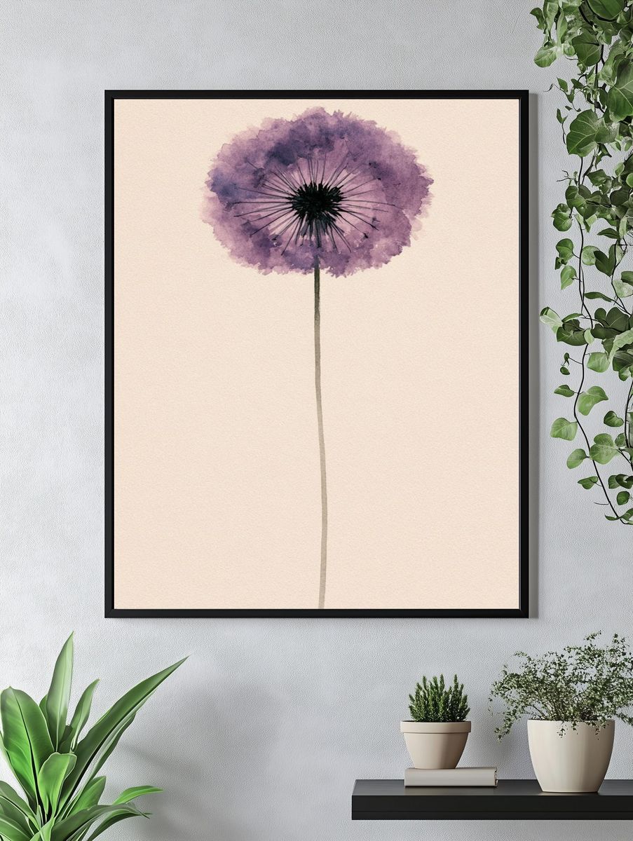 Purple Dandelion Watercolor Poster. — room view 4