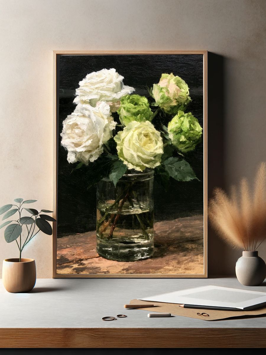 White Roses Still Life Print. — room view 2