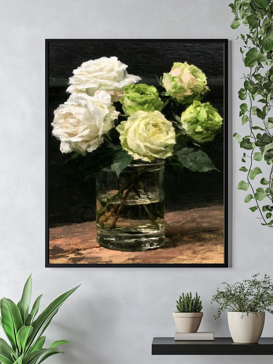 White Roses Still Life Print. — room view 4