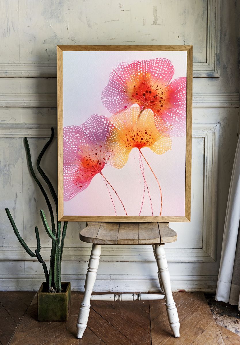 Pink Floral Watercolor Print. room preview
