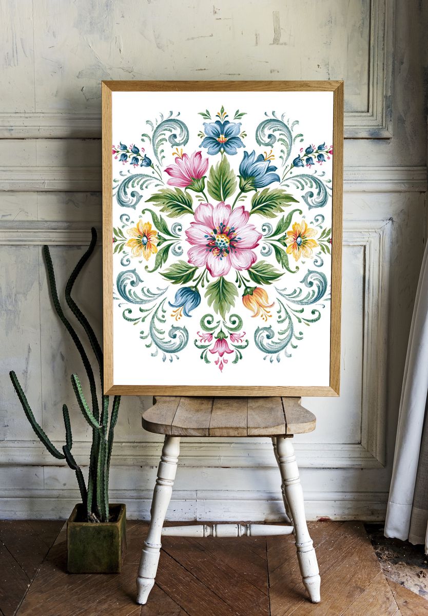 Floral Mandala Watercolor Print. room preview