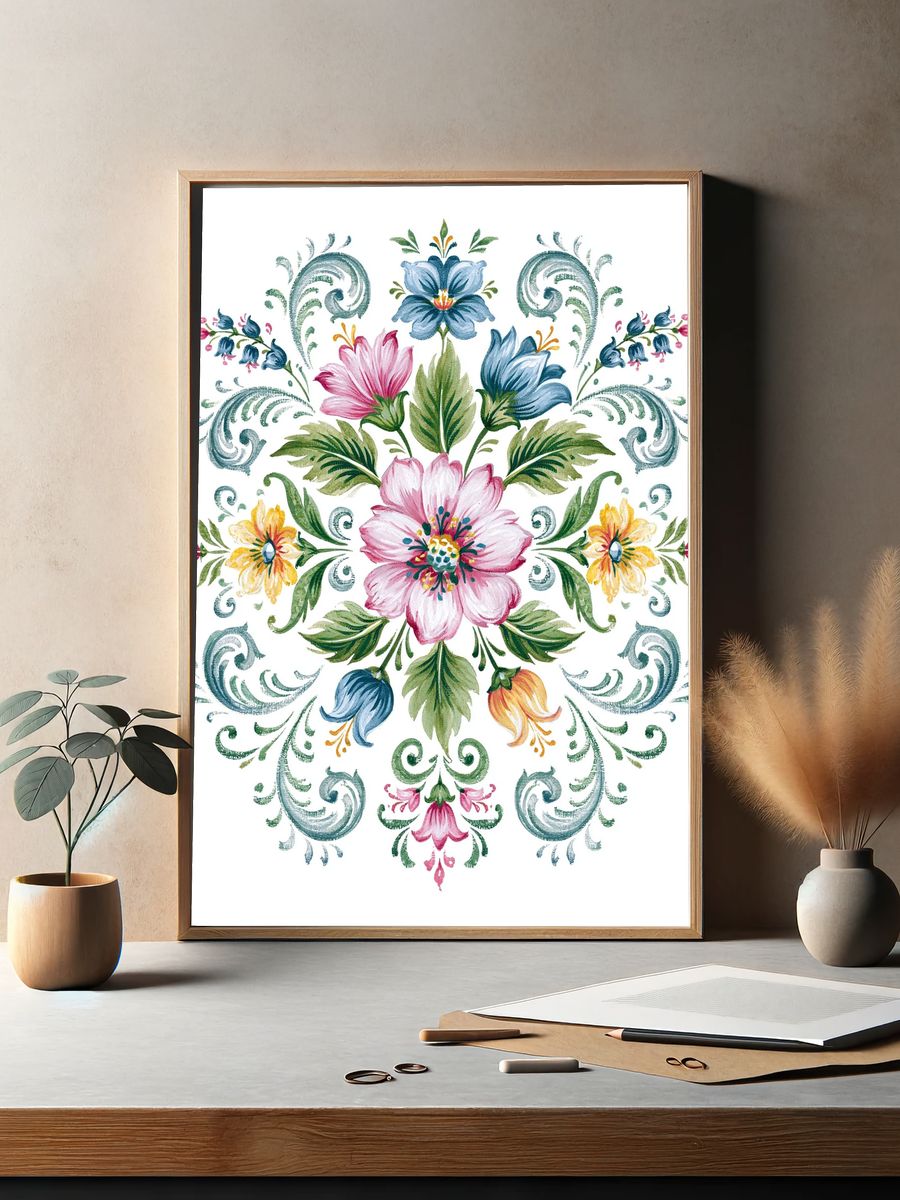 Floral Mandala Watercolor Print. — room view 2