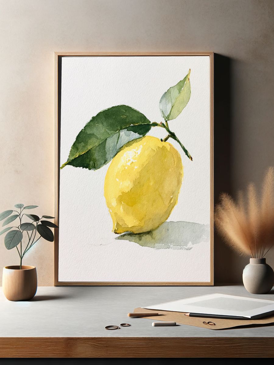 Lemon Watercolor Poster. — room view 2