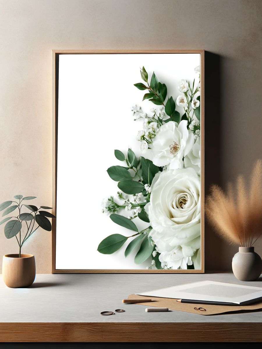 White Roses Botanical Print. — room view 2
