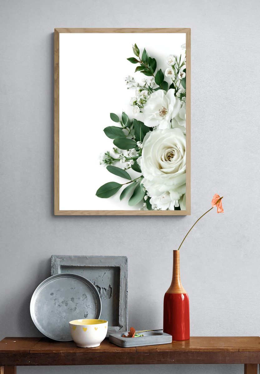 White Roses Botanical Print. — room view 3