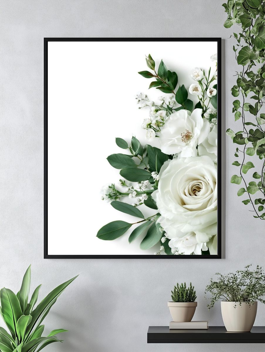 White Roses Botanical Print. — room view 4