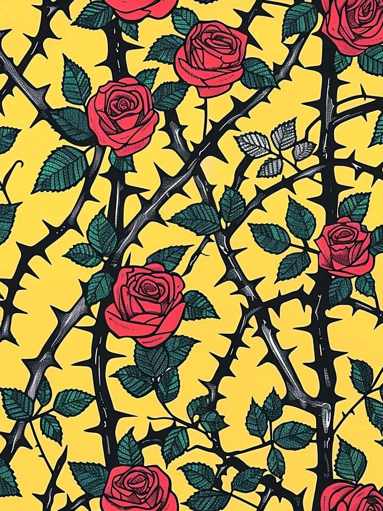 Thorned Roses Botanical Print. poster detail