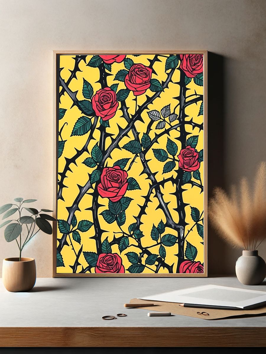 Thorned Roses Botanical Print. — room view 2