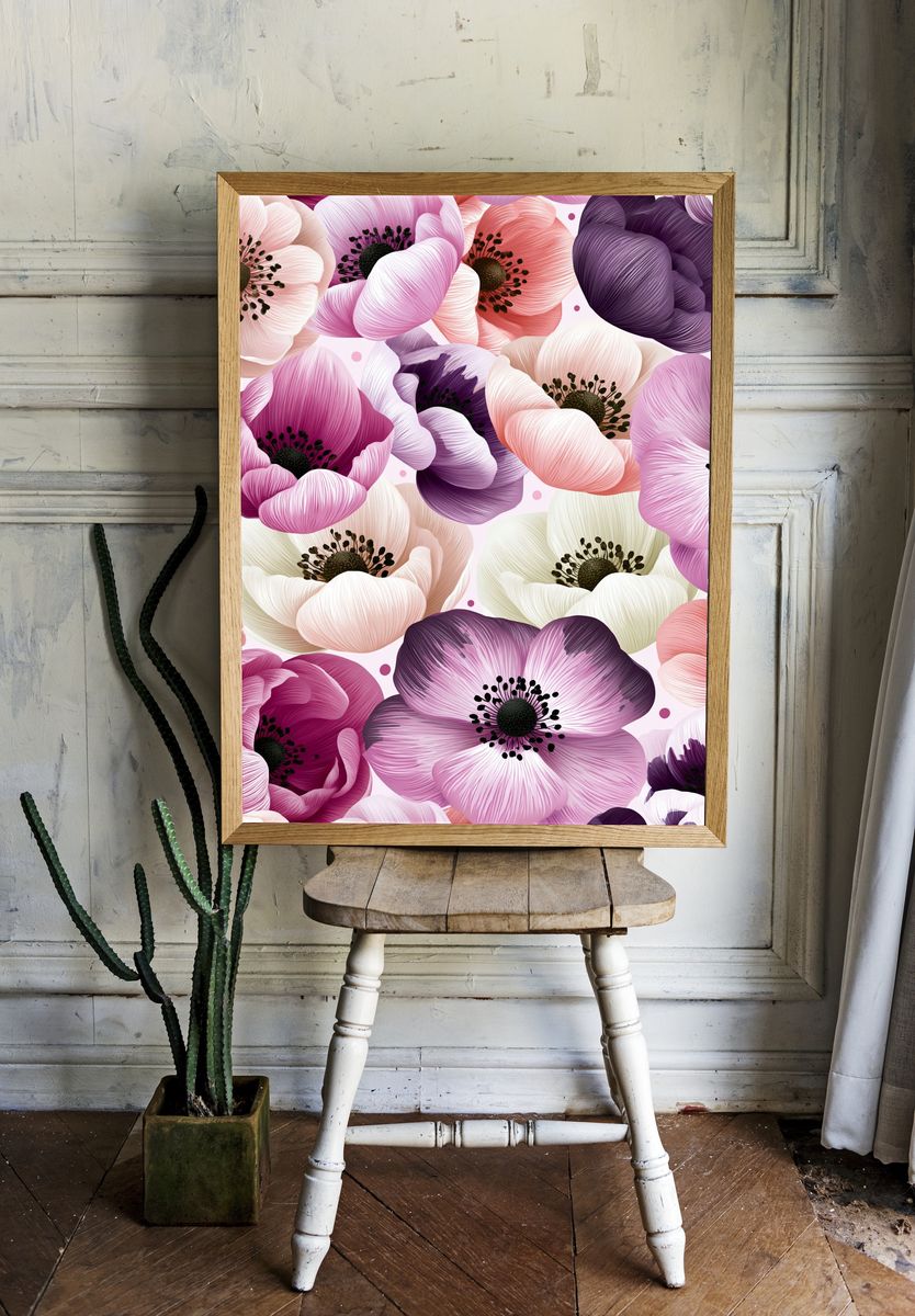 Blush Anemone Floral Illustration Poster. room preview