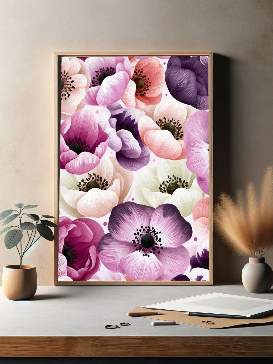 Blush Anemone Floral Illustration Poster. — room view 2