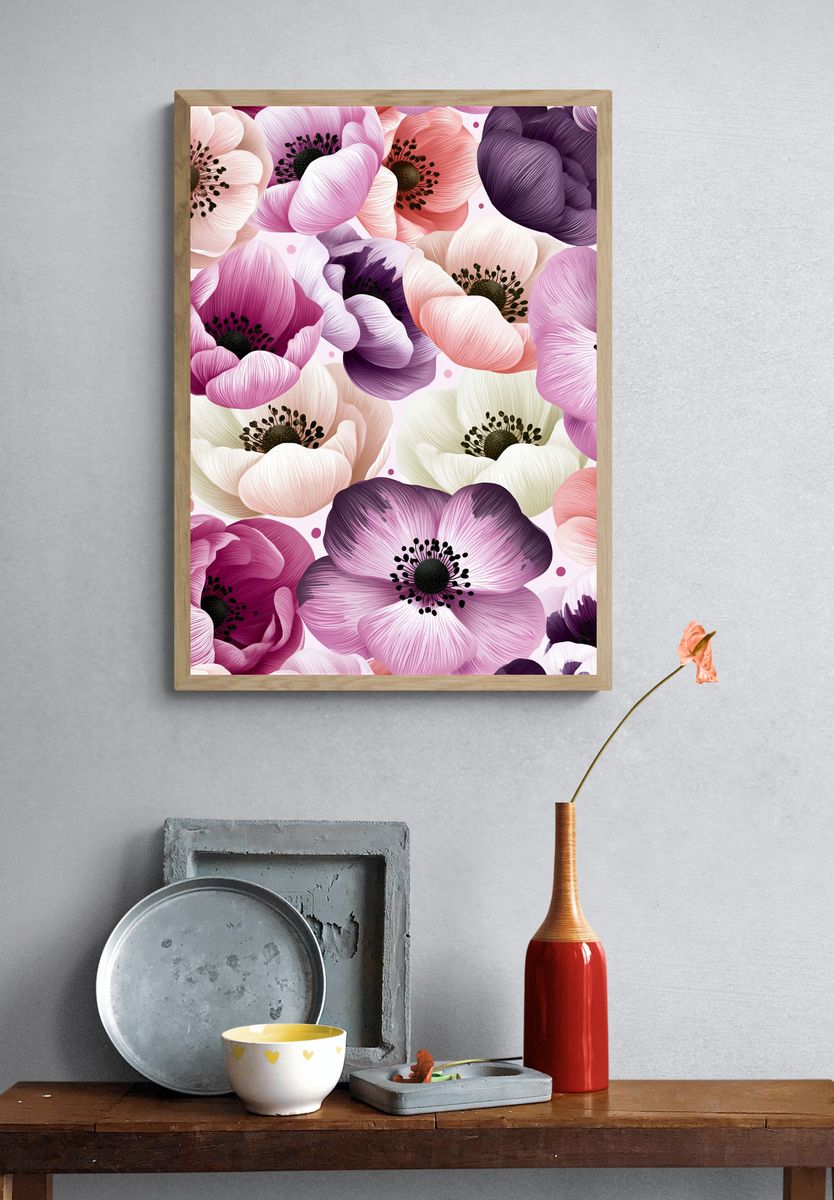 Blush Anemone Floral Illustration Poster. — room view 3