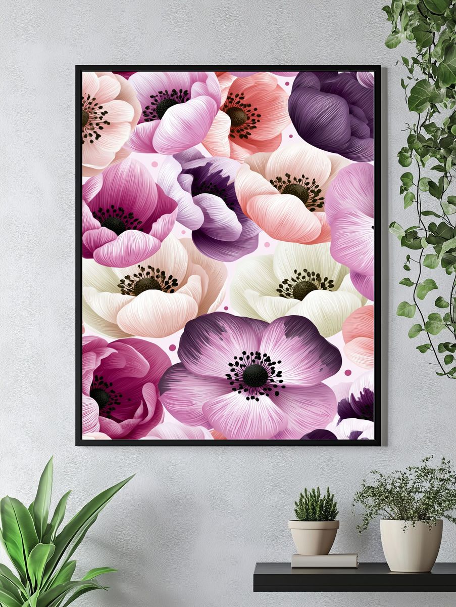Blush Anemone Floral Illustration Poster. — room view 4