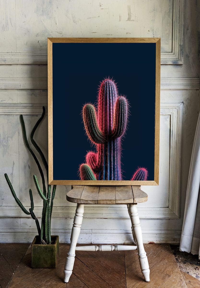 Neon Cactus Botanical Print. room preview