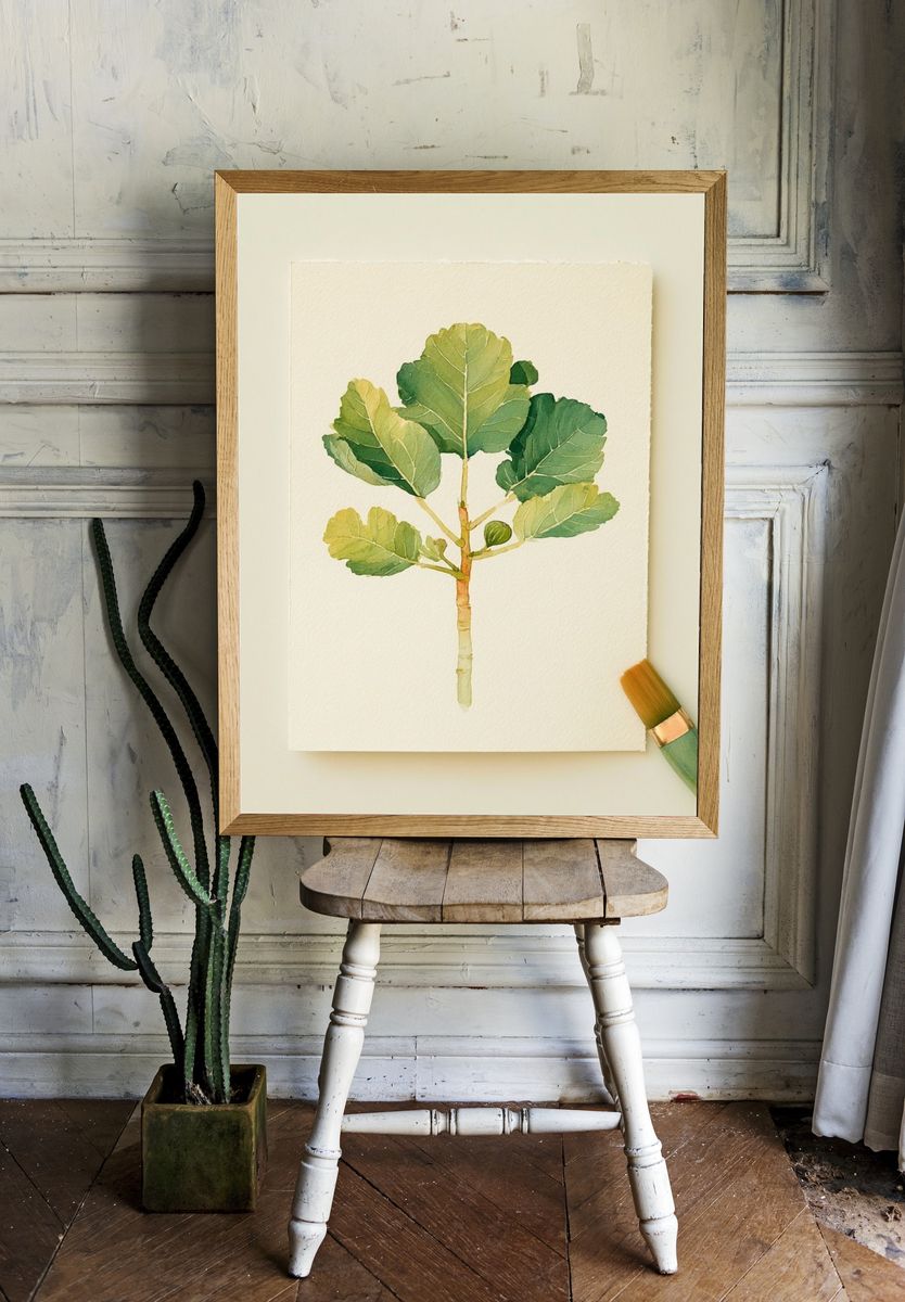 Fig Leaf Watercolor Print. room preview