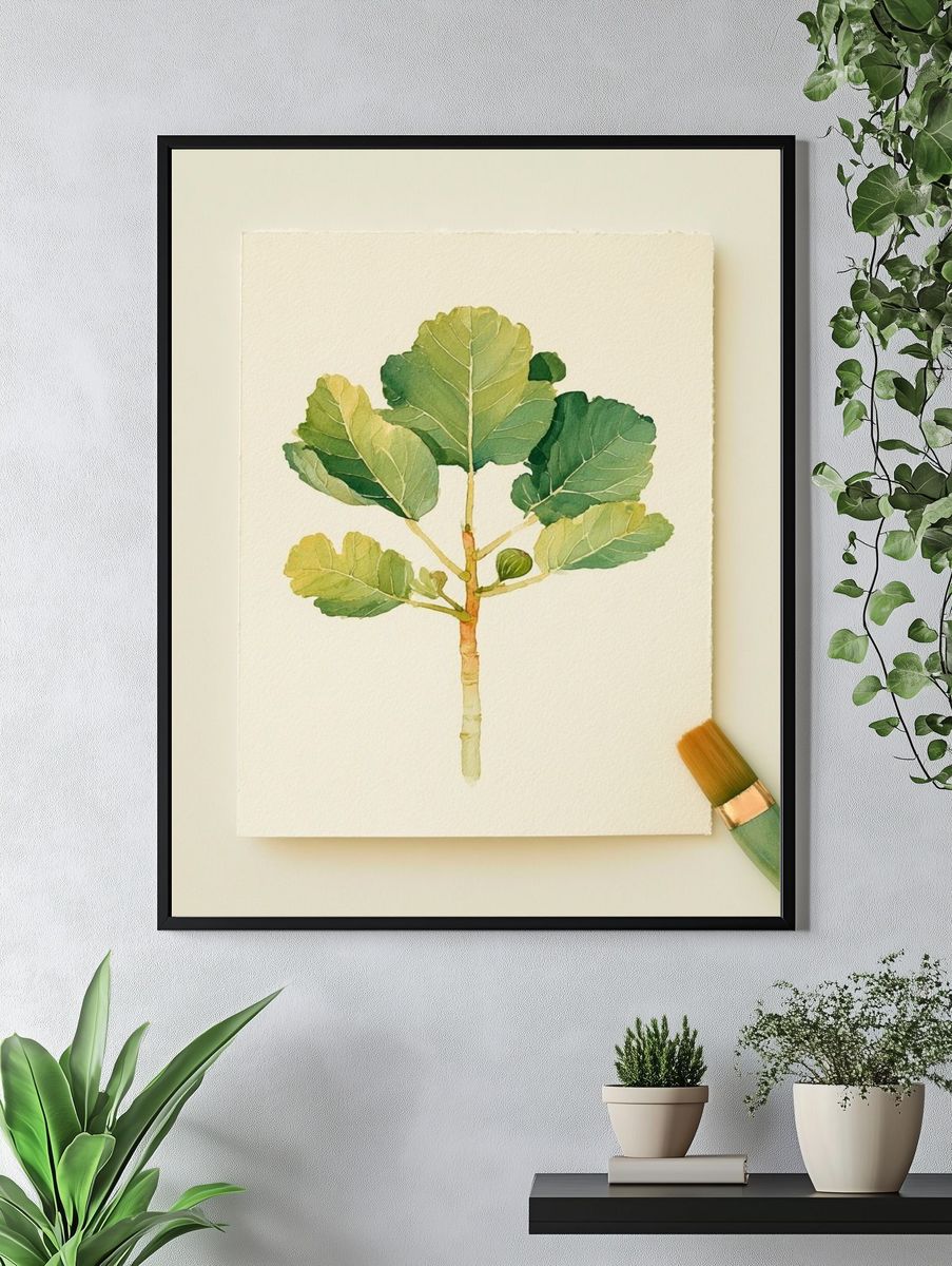 Fig Leaf Watercolor Print. — room view 4